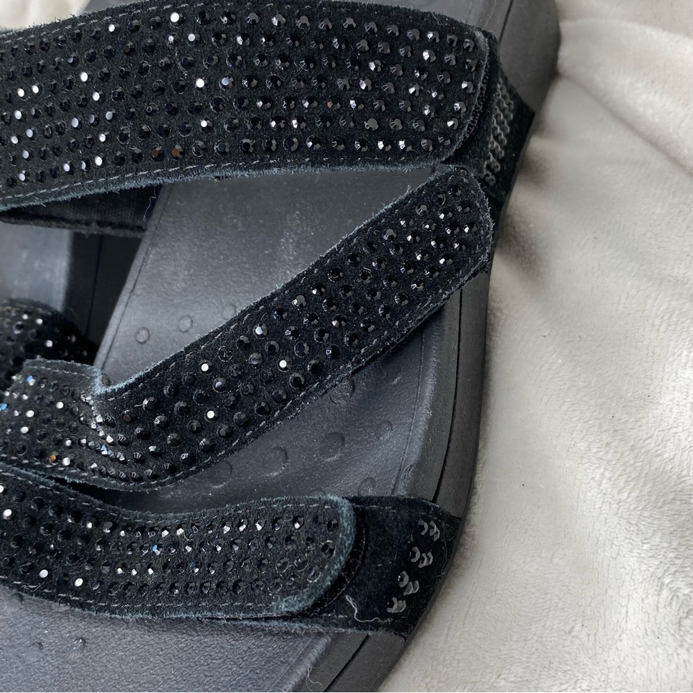 Vionic Pacific Alexis Black Suede Embellished Adjustable Strap Sandal - Picture 5 of 12